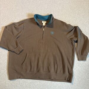 Ariat REAL Women's 1/2 Zip Pullover Sweater Logo On Arm Sz 3X Brown/gray